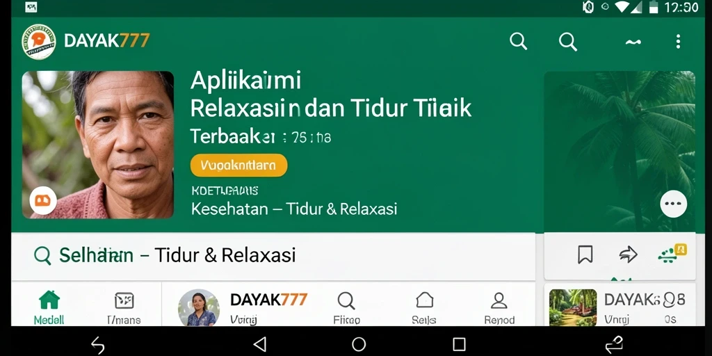 Antarmuka aplikasi DAYAK777 yang mendukung relaksasi dan tidur.