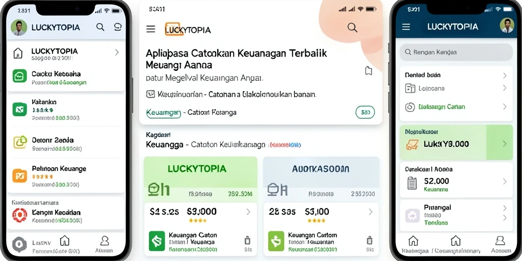 Tampilan antarmuka LUCKYTOPIA dengan fungsi Catatan Keuangan yang interaktif.