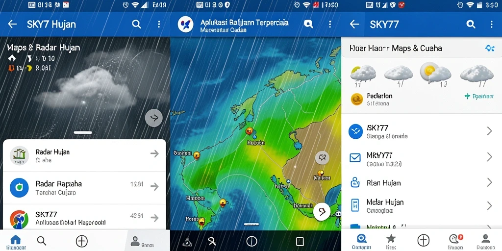 Tampilan antarmuka utama SKY77 dengan radar hujan interaktif.